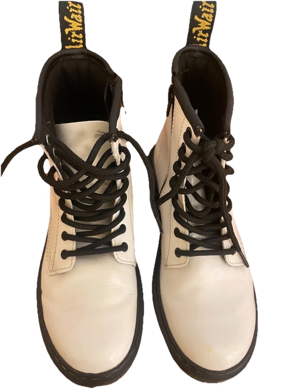Dr.Martens Youth Kids Combat Boots White Leather Zip Punk 90’s 1460